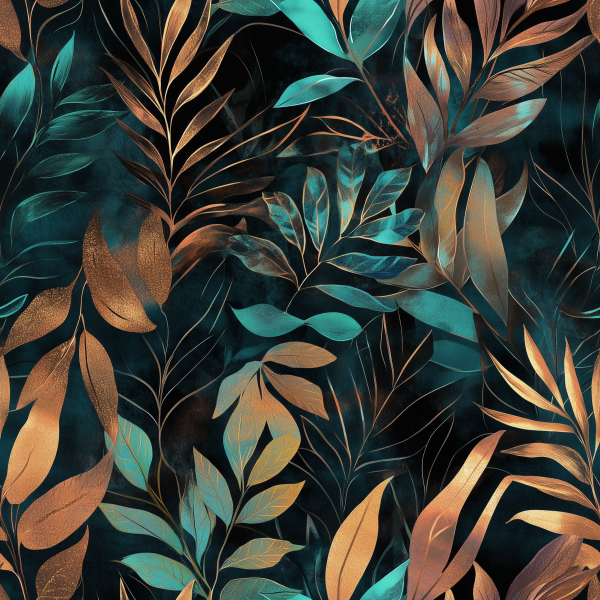 Rest 0.6m - Blätter mint rost - Überbreite BIO French Terry